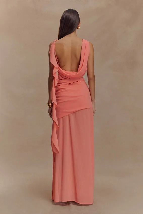 Daria Draped Chiffon Maxi Dress – Pastel Nectarine Daria Draped Chiffon Maxi Dress – Pastel Nectarine