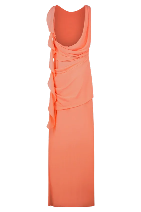 Daria Draped Chiffon Maxi Dress – Pastel Nectarine Daria Draped Chiffon Maxi Dress – Pastel Nectarine