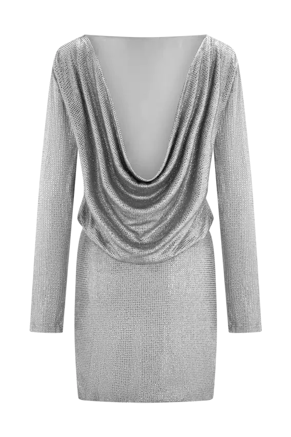 Darius Diamante Cowl Mini Dress – Silver Darius Diamante Cowl Mini Dress – Silver