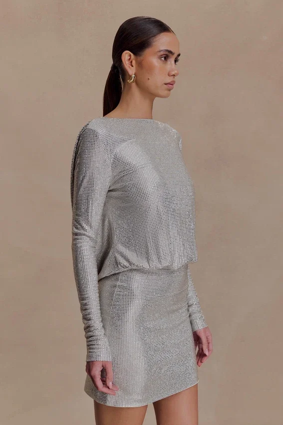 Darius Diamante Cowl Mini Dress – Silver Darius Diamante Cowl Mini Dress – Silver