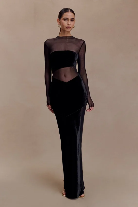 Davina Velvet And Mesh Maxi Dress – Black Davina Velvet And Mesh Maxi Dress – Black