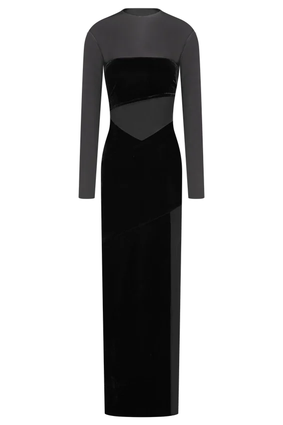Davina Velvet And Mesh Maxi Dress – Black Davina Velvet And Mesh Maxi Dress – Black