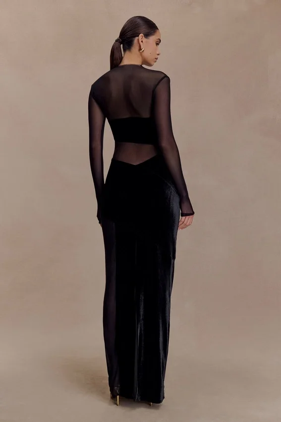Davina Velvet And Mesh Maxi Dress – Black Davina Velvet And Mesh Maxi Dress – Black