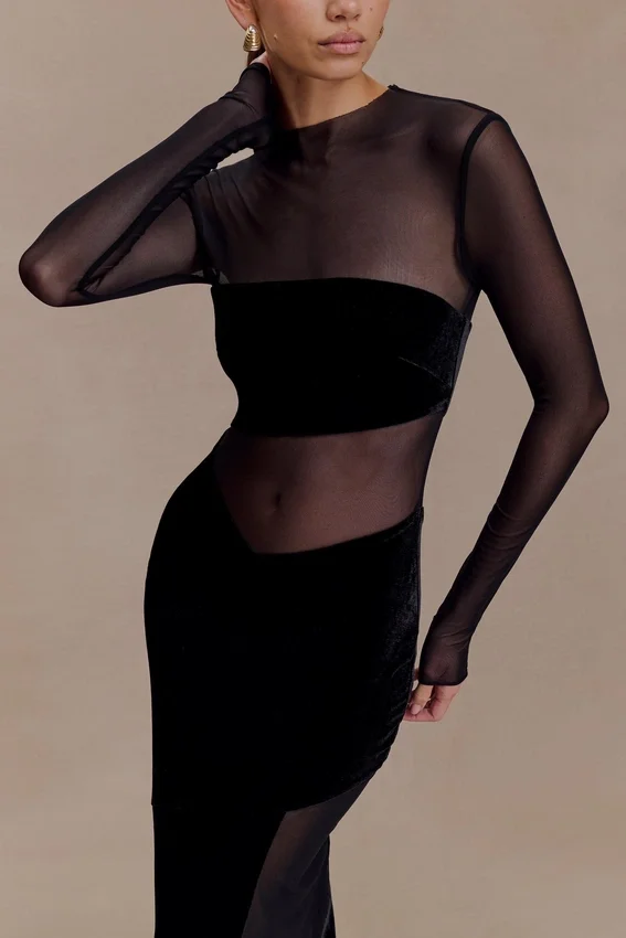 Davina Velvet And Mesh Maxi Dress – Black Davina Velvet And Mesh Maxi Dress – Black