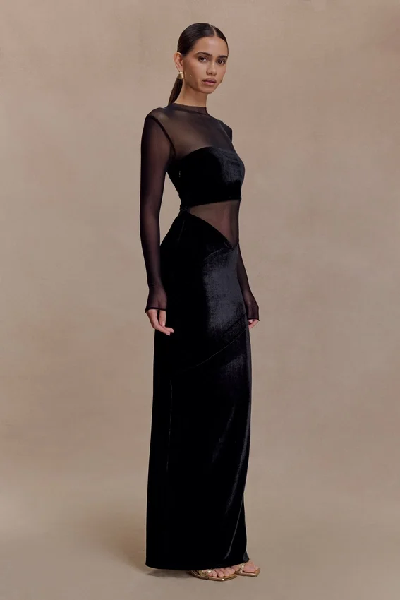 Davina Velvet And Mesh Maxi Dress – Black Davina Velvet And Mesh Maxi Dress – Black