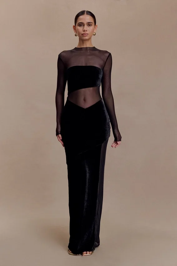Davina Velvet And Mesh Maxi Dress – Black Davina Velvet And Mesh Maxi Dress – Black