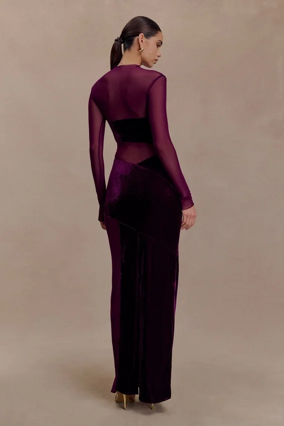 Davina Velvet And Mesh Maxi Dress – Purple Davina Velvet And Mesh Maxi Dress – Purple