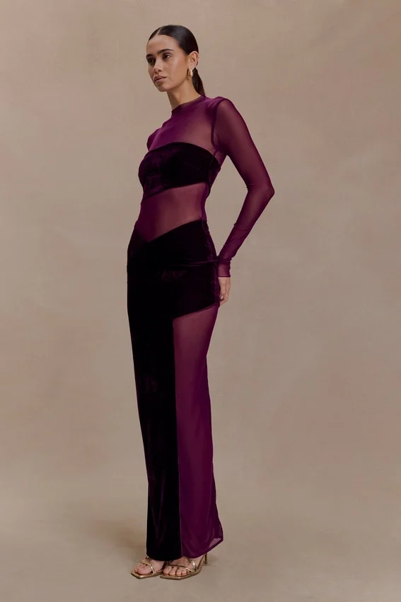 Davina Velvet And Mesh Maxi Dress – Purple Davina Velvet And Mesh Maxi Dress – Purple
