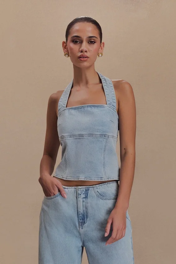 Dayna Denim Halter Top – Light Blue Dayna Denim Halter Top – Light Blue