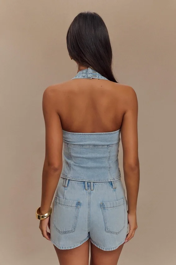 Dayna Denim Halter Top – Light Blue Dayna Denim Halter Top – Light Blue