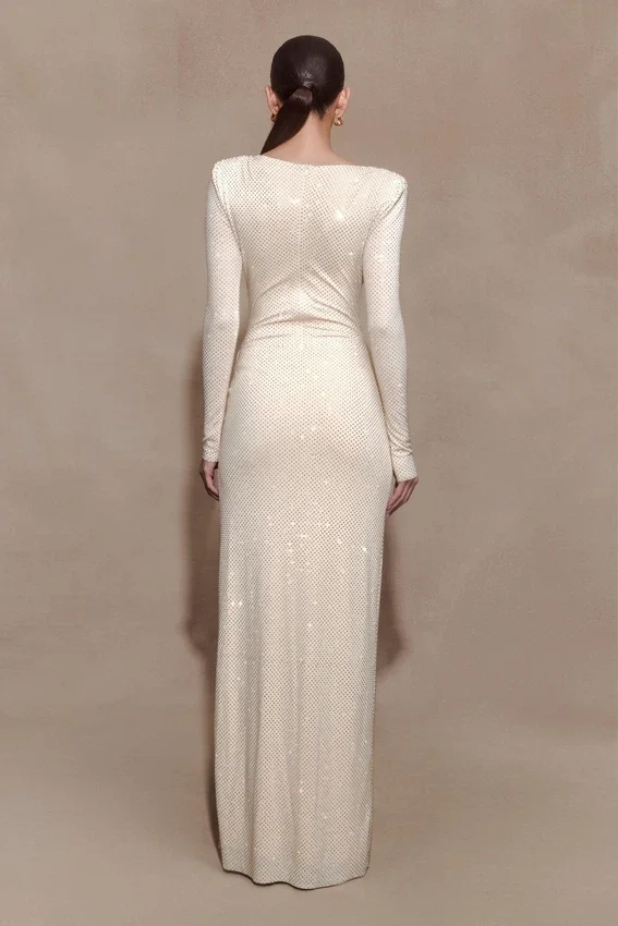 Deanna Long Sleeve Diamante Maxi Dress – Gold Deanna Long Sleeve Diamante Maxi Dress – Gold