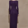 Deanna Long Sleeve Diamante Maxi Dress – Purple Deanna Long Sleeve Diamante Maxi Dress – Purple