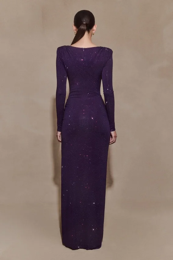 Deanna Long Sleeve Diamante Maxi Dress – Purple Deanna Long Sleeve Diamante Maxi Dress – Purple