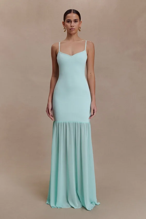 Deanne Bandage And Chiffon Knit Maxi Dress – Blue Deanne Bandage And Chiffon Knit Maxi Dress – Blue