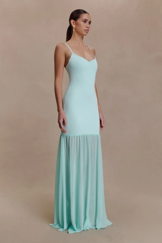 Deanne Bandage And Chiffon Knit Maxi Dress – Blue Deanne Bandage And Chiffon Knit Maxi Dress – Blue