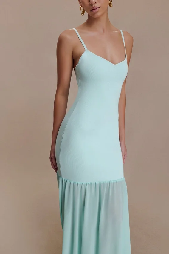 Deanne Bandage And Chiffon Knit Maxi Dress – Blue Deanne Bandage And Chiffon Knit Maxi Dress – Blue