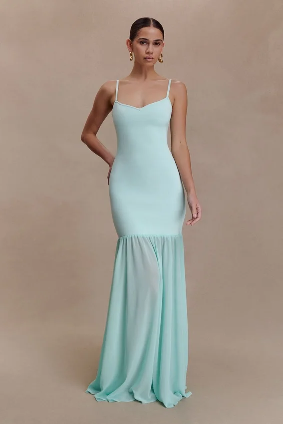Deanne Bandage And Chiffon Knit Maxi Dress – Blue Deanne Bandage And Chiffon Knit Maxi Dress – Blue