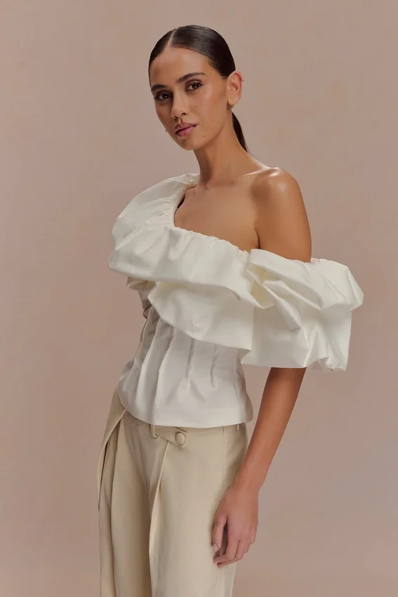 Debbie One Shoulder Bubble Top – White Debbie One Shoulder Bubble Top – White