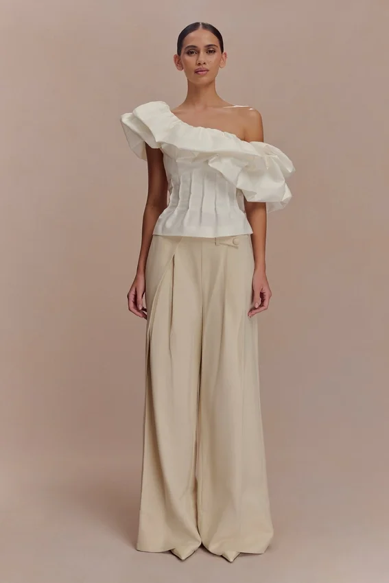 Debbie One Shoulder Bubble Top – White Debbie One Shoulder Bubble Top – White