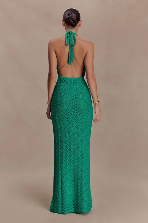 Deeliah Halterneck Crochet Maxi Dress – Emerald Deeliah Halterneck Crochet Maxi Dress – Emerald