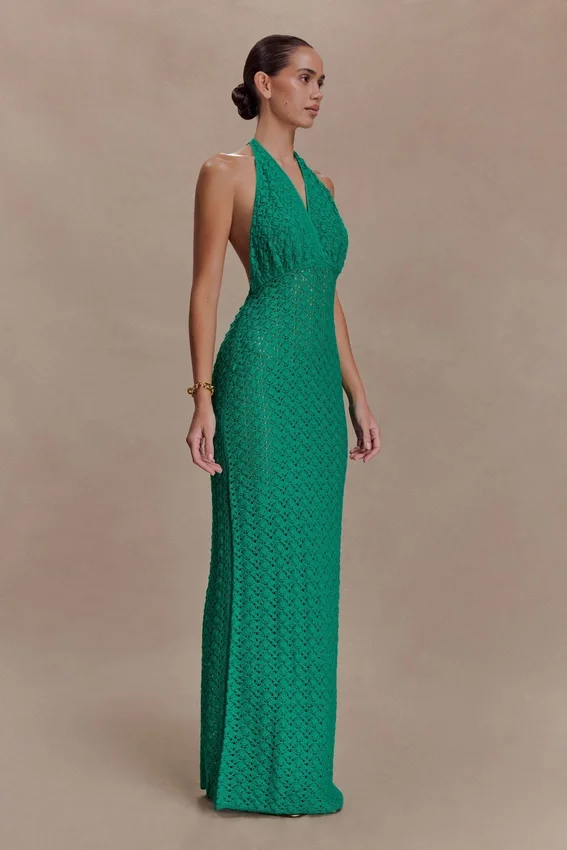 Deeliah Halterneck Crochet Maxi Dress – Emerald Deeliah Halterneck Crochet Maxi Dress – Emerald