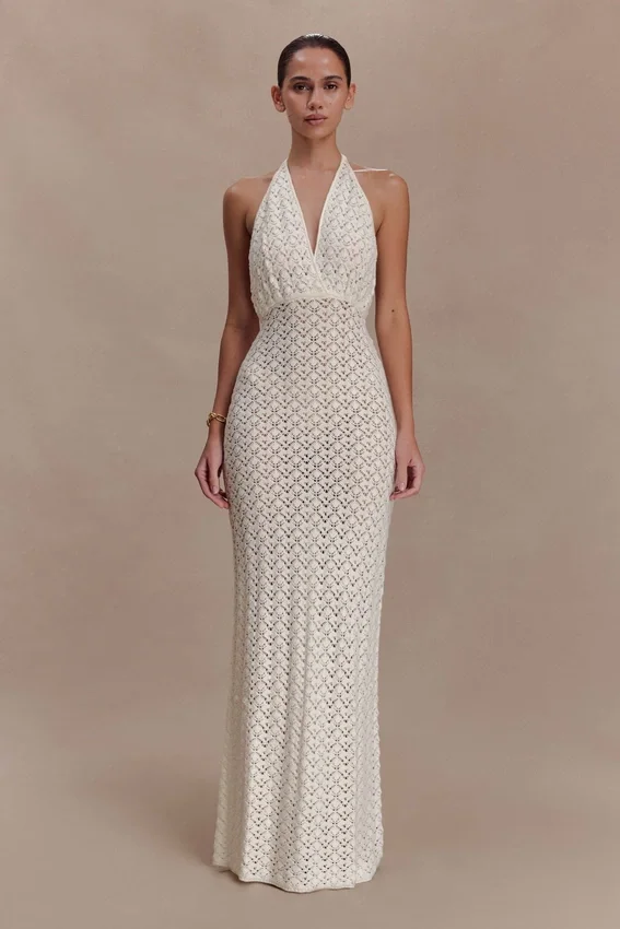 Deeliah Halterneck Crochet Maxi Dress – Ivory Deeliah Halterneck Crochet Maxi Dress – Ivory