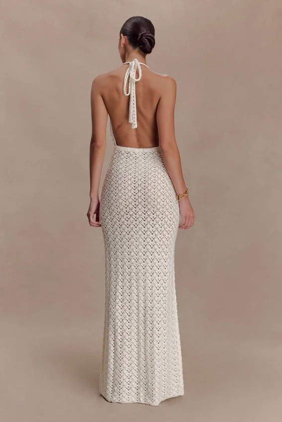 Deeliah Halterneck Crochet Maxi Dress – Ivory Deeliah Halterneck Crochet Maxi Dress – Ivory