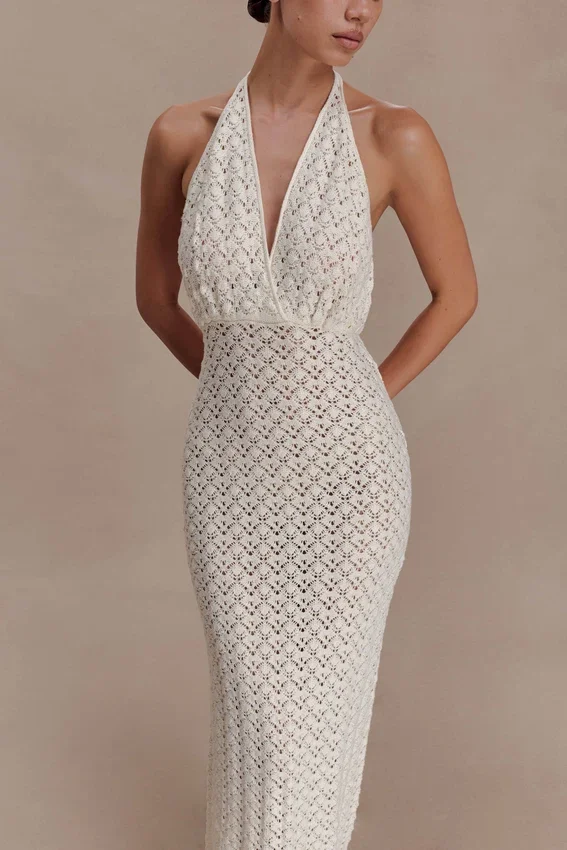 Deeliah Halterneck Crochet Maxi Dress – Ivory Deeliah Halterneck Crochet Maxi Dress – Ivory