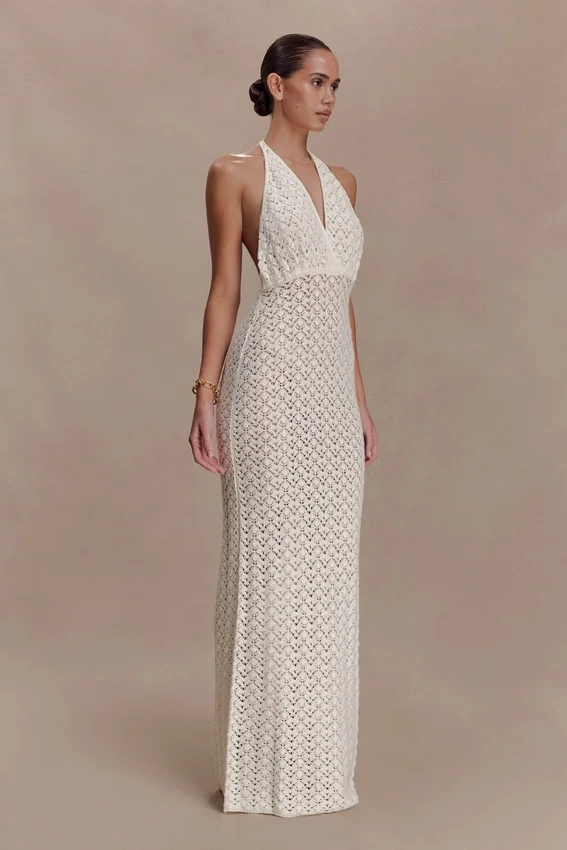 Deeliah Halterneck Crochet Maxi Dress – Ivory Deeliah Halterneck Crochet Maxi Dress – Ivory