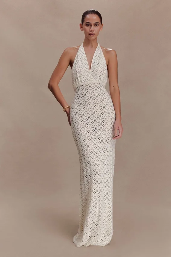 Deeliah Halterneck Crochet Maxi Dress – Ivory Deeliah Halterneck Crochet Maxi Dress – Ivory