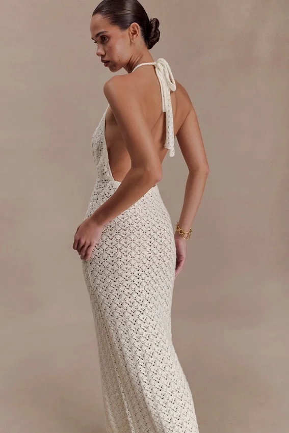 Deeliah Halterneck Crochet Maxi Dress – Ivory Deeliah Halterneck Crochet Maxi Dress – Ivory