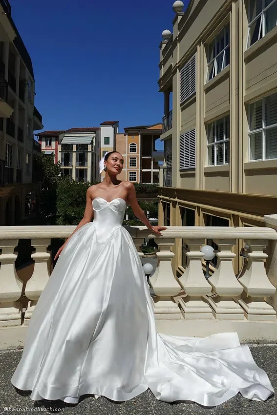 Delphine Satin Strapless Maxi Gown – White Delphine Satin Strapless Maxi Gown – White