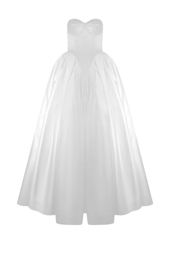 Delphine Satin Strapless Maxi Gown – White Delphine Satin Strapless Maxi Gown – White