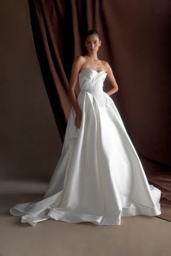 Delphine Satin Strapless Maxi Gown – White Delphine Satin Strapless Maxi Gown – White