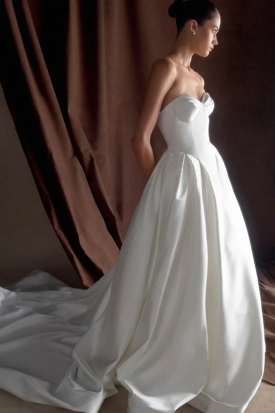 Delphine Satin Strapless Maxi Gown – White Delphine Satin Strapless Maxi Gown – White
