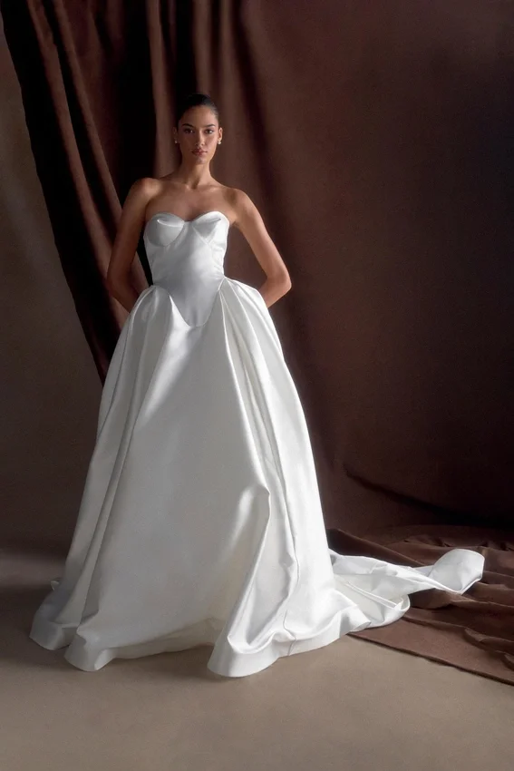 Delphine Satin Strapless Maxi Gown – White Delphine Satin Strapless Maxi Gown – White