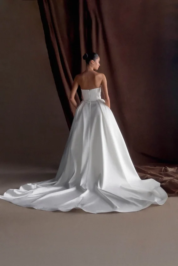 Delphine Satin Strapless Maxi Gown – White Delphine Satin Strapless Maxi Gown – White