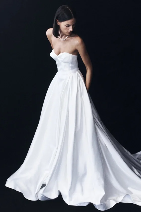 Delphine Satin Strapless Maxi Gown – White Delphine Satin Strapless Maxi Gown – White