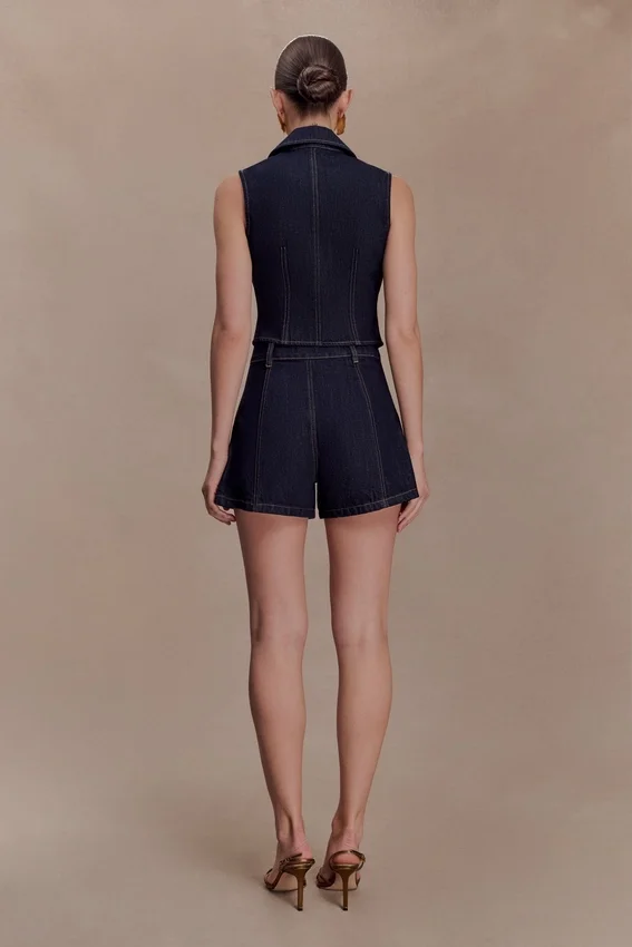 Demi High Waisted Denim Shorts – Washed Indigo Blue Demi High Waisted Denim Shorts – Washed Indigo Blue