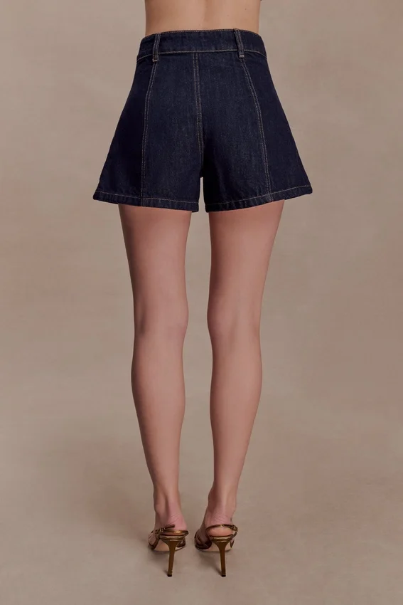 Demi High Waisted Denim Shorts – Washed Indigo Blue Demi High Waisted Denim Shorts – Washed Indigo Blue