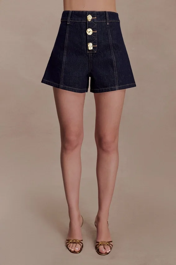 Demi High Waisted Denim Shorts – Washed Indigo Blue Demi High Waisted Denim Shorts – Washed Indigo Blue