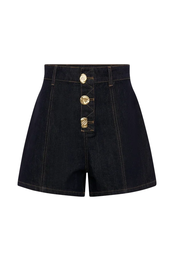 Demi High Waisted Denim Shorts – Washed Indigo Blue Demi High Waisted Denim Shorts – Washed Indigo Blue