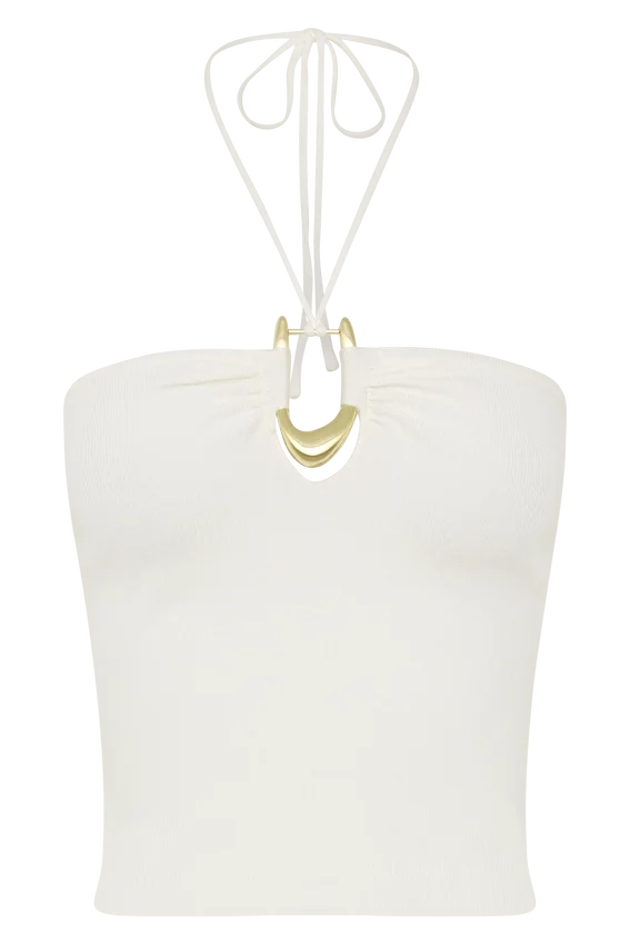 Dimitri Knit Halter Top With Hardware – Ivory Dimitri Knit Halter Top With Hardware – Ivory