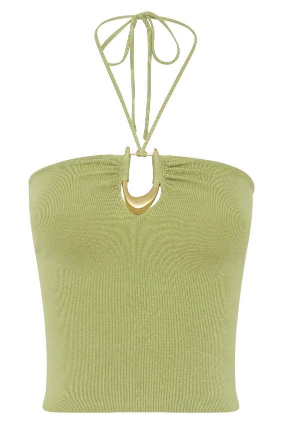 Dimitri Knit Halter Top With Hardware – Light Olive Dimitri Knit Halter Top With Hardware – Light Olive
