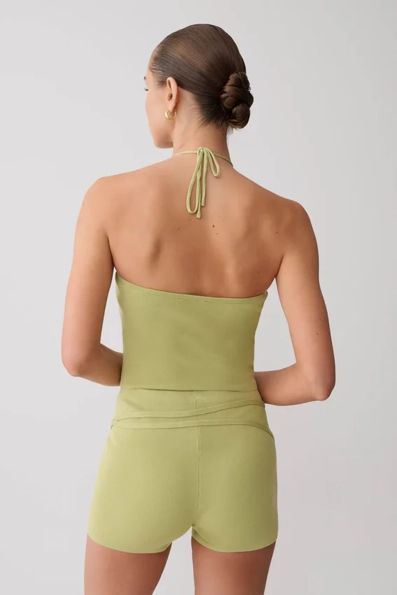 Dimitri Knit Halter Top With Hardware – Light Olive Dimitri Knit Halter Top With Hardware – Light Olive