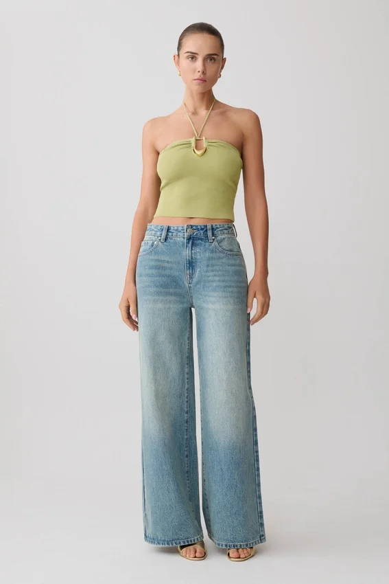 Dimitri Knit Halter Top With Hardware – Light Olive Dimitri Knit Halter Top With Hardware – Light Olive