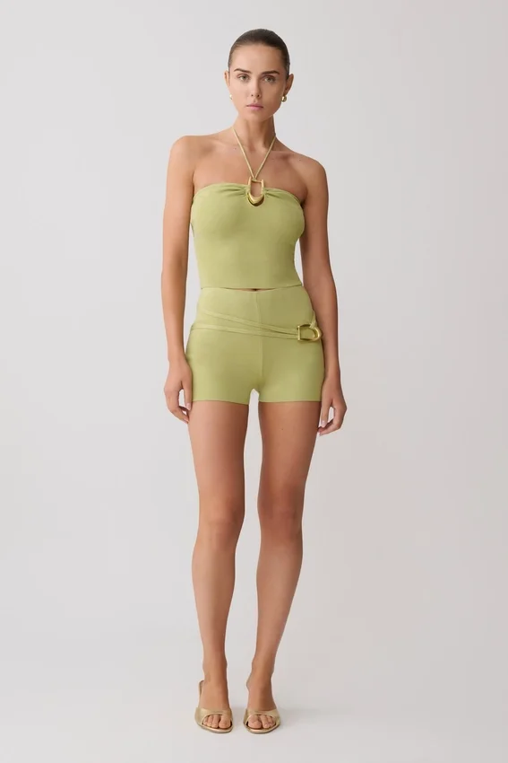 Dimitri Knit Halter Top With Hardware – Light Olive Dimitri Knit Halter Top With Hardware – Light Olive