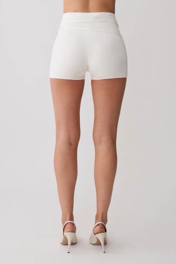 Dimitri Mini Knit Shorts With Belt – Ivory Dimitri Mini Knit Shorts With Belt – Ivory