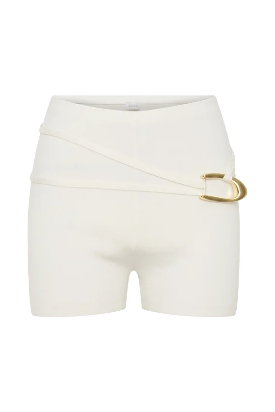 Dimitri Mini Knit Shorts With Belt – Ivory Dimitri Mini Knit Shorts With Belt – Ivory