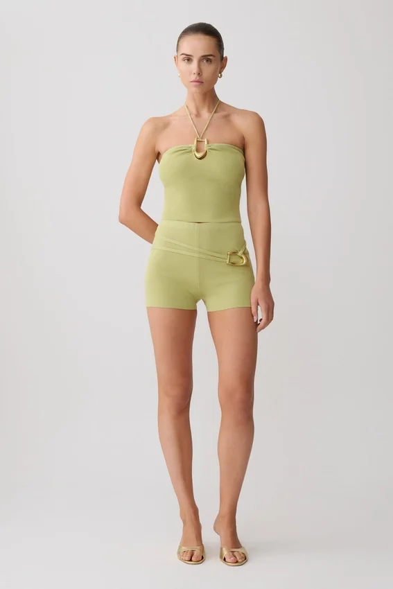 Dimitri Mini Knit Shorts With Belt – Light Olive Dimitri Mini Knit Shorts With Belt – Light Olive